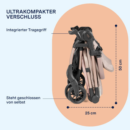 PEG Leichter Buggy Volo mit Regenschutz, Handgepäckgröße, Flugzeuggeeignet, Kompakt, Ab Geburt bis 22 kg, Reisetasche Inklusive, Malva