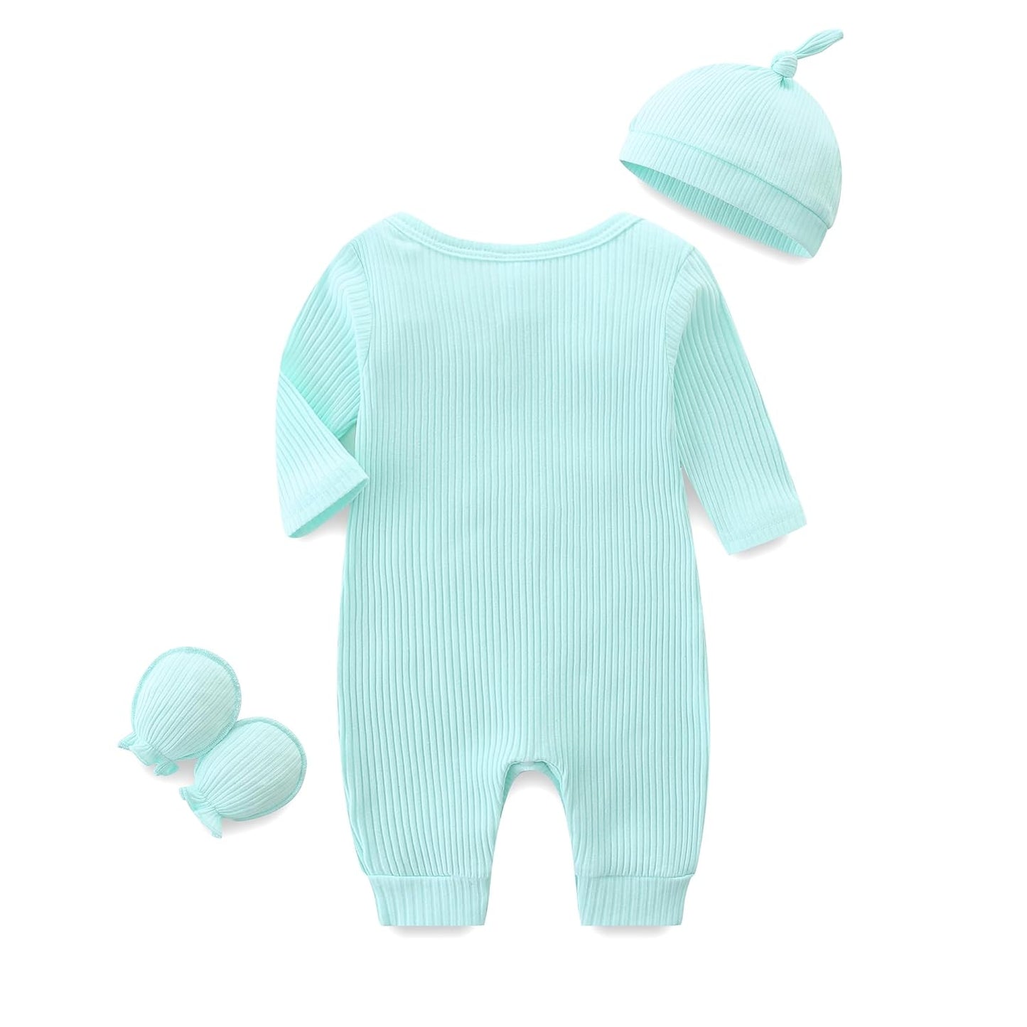 KIDDLETOWN Baby-Pyjama, Neugeborenen-Strampler, 3er-Pack, Schlafanzug mit Hut und Handschuhen, Baby-Pyjama aus Baumwolle, Langarm-Pyjama, Strampler, 0-3 Monate, Kleidung für Mädchen und Jungen