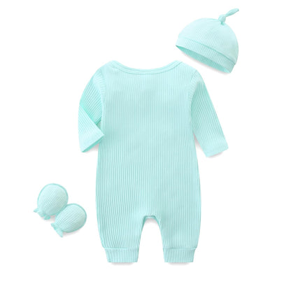 KIDDLETOWN Baby-Pyjama, Neugeborenen-Strampler, 3er-Pack, Schlafanzug mit Hut und Handschuhen, Baby-Pyjama aus Baumwolle, Langarm-Pyjama, Strampler, 0-3 Monate, Kleidung für Mädchen und Jungen