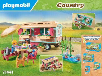 PLAYMOBIL Country 71441 Gemütliches Bauwagencafé, spielerisches Lernen mit liebevoll gestaltetem Bauwagen, detailreicher Austattung und einem Gänseteich, nachhaltiges Spielzeug für Kinder ab 4 Jahren