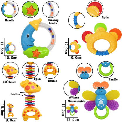 Baby Rassel Beißring Set Baby Spielzeug 6 Monate Babyspielzeug ab 3 6 9 12 Monaten Shaker Greifen Rassel Neugeborenes Spielzeug Musikalische Rasseln für Babys und Kleinkinder Geschenk（11 PCS）