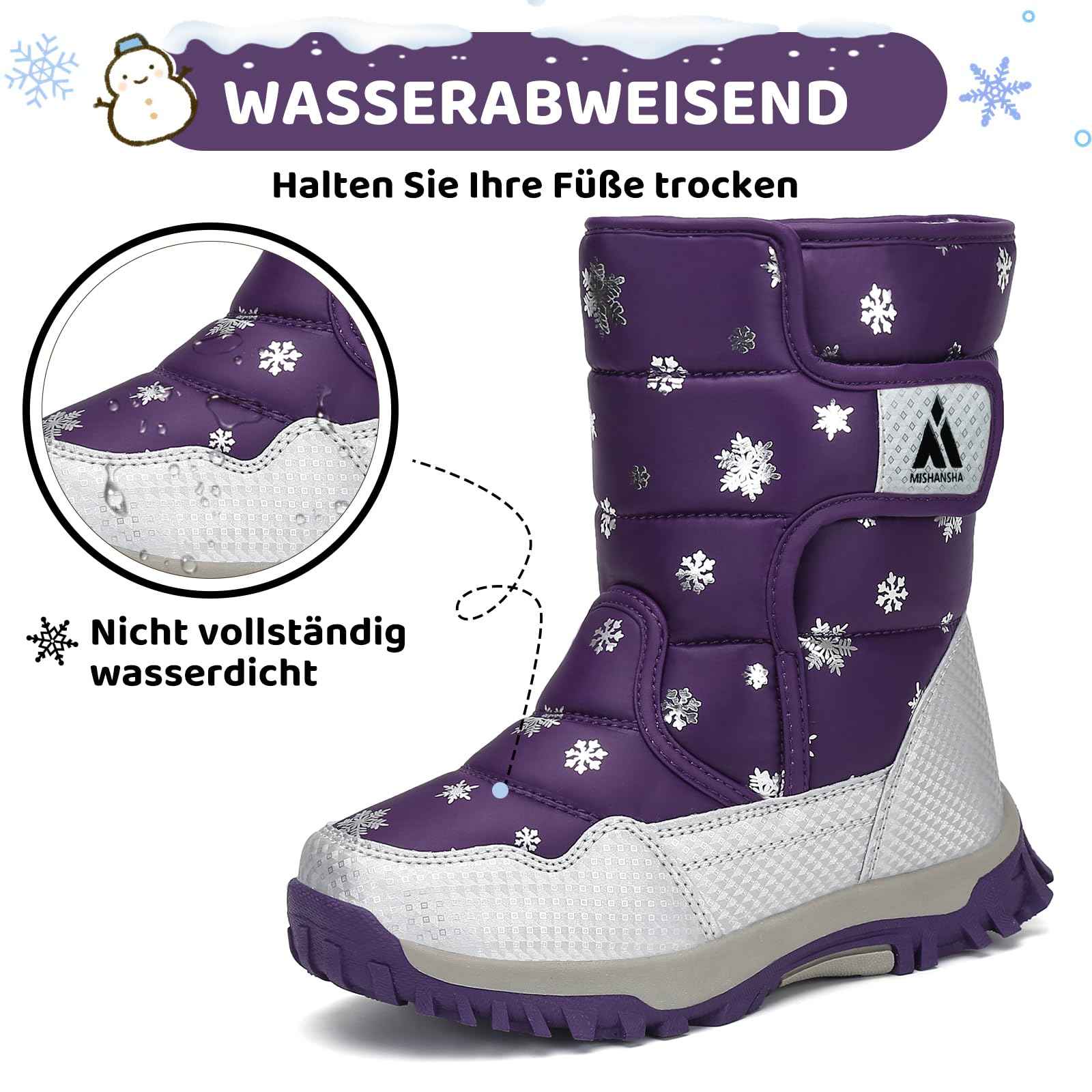 Mishansha Girls' Winter Boots, Children's Winter Shoes, Warm Snow Boots, Lined Winter Boots