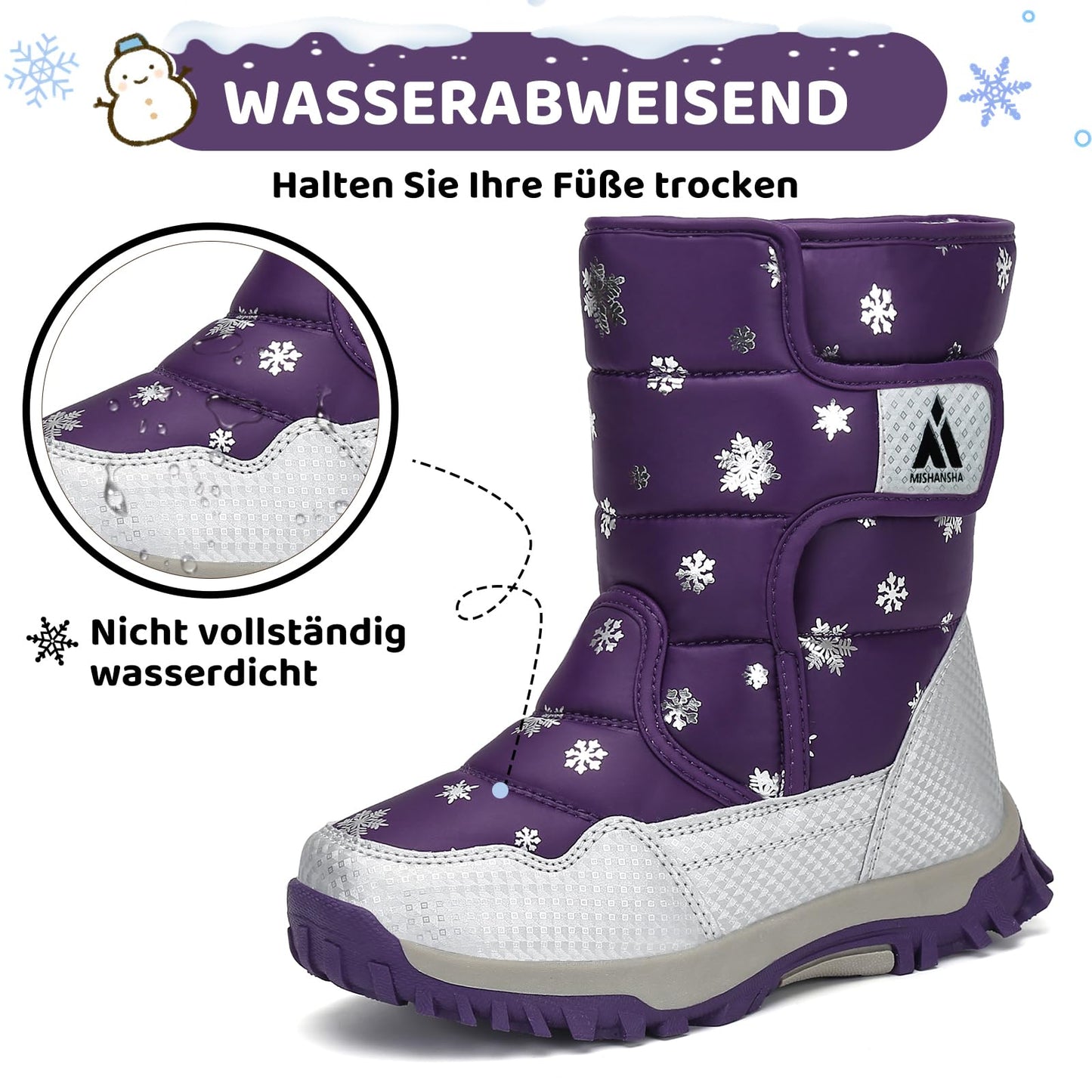 Mishansha Girls' Winter Boots, Children's Winter Shoes, Warm Snow Boots, Lined Winter Boots