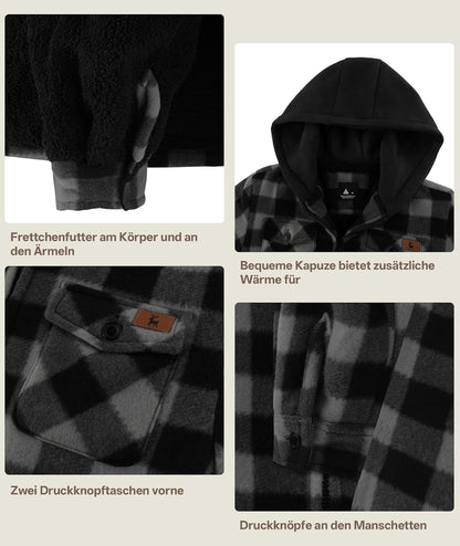 zitysport Shirt Jacket Boys Thick Hoodie Checked Jacket Children with Zip Warm Flannel Jacket Boys Sweat Jacket Outdoor Fleece Jacket Winter Jackets for Boys with Chest Pocket
