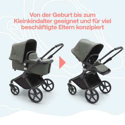 Bugaboo Fox Cub All Terrain Pushchair, Lightweight and Sturdy Pram, Durable Design and Extra Large Sun Canopy, One Piece and Self Standing Foldable - Black