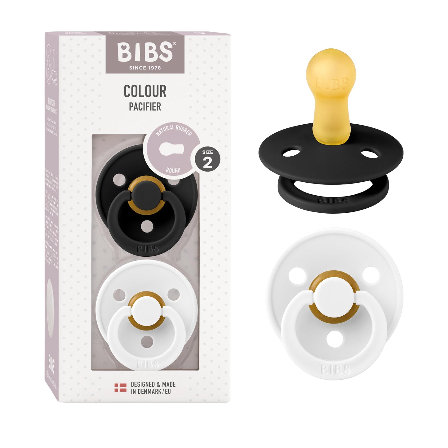 BIBS Colour Schnuller 2er-Pack, BPA-frei, Kirschform Nippel. Naturkautschuk/Latex, Hergestellt in Dänemark. Größe 2 | 6+ Monate | 2-Pack, Coral/Ruby