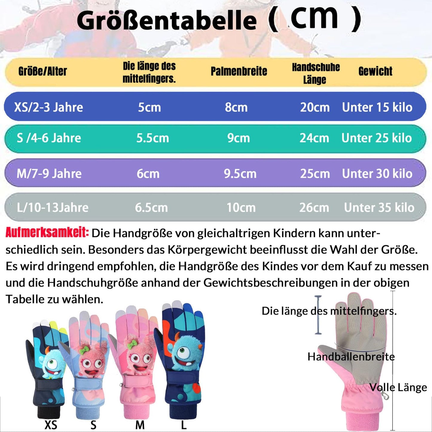 HNGEMSY Children's Winter Snow Gloves Ski Gloves for 2-13 Years Girls Boys PU Palm Waterproof Windproof Warm Fleece Winter Gloves