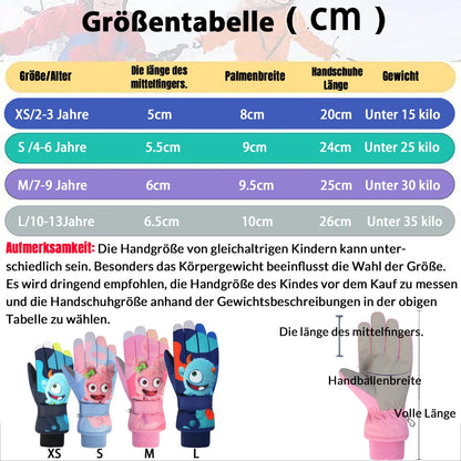 HNGEMSY Children's Winter Snow Gloves Ski Gloves for 2-13 Years Girls Boys PU Palm Waterproof Windproof Warm Fleece Winter Gloves