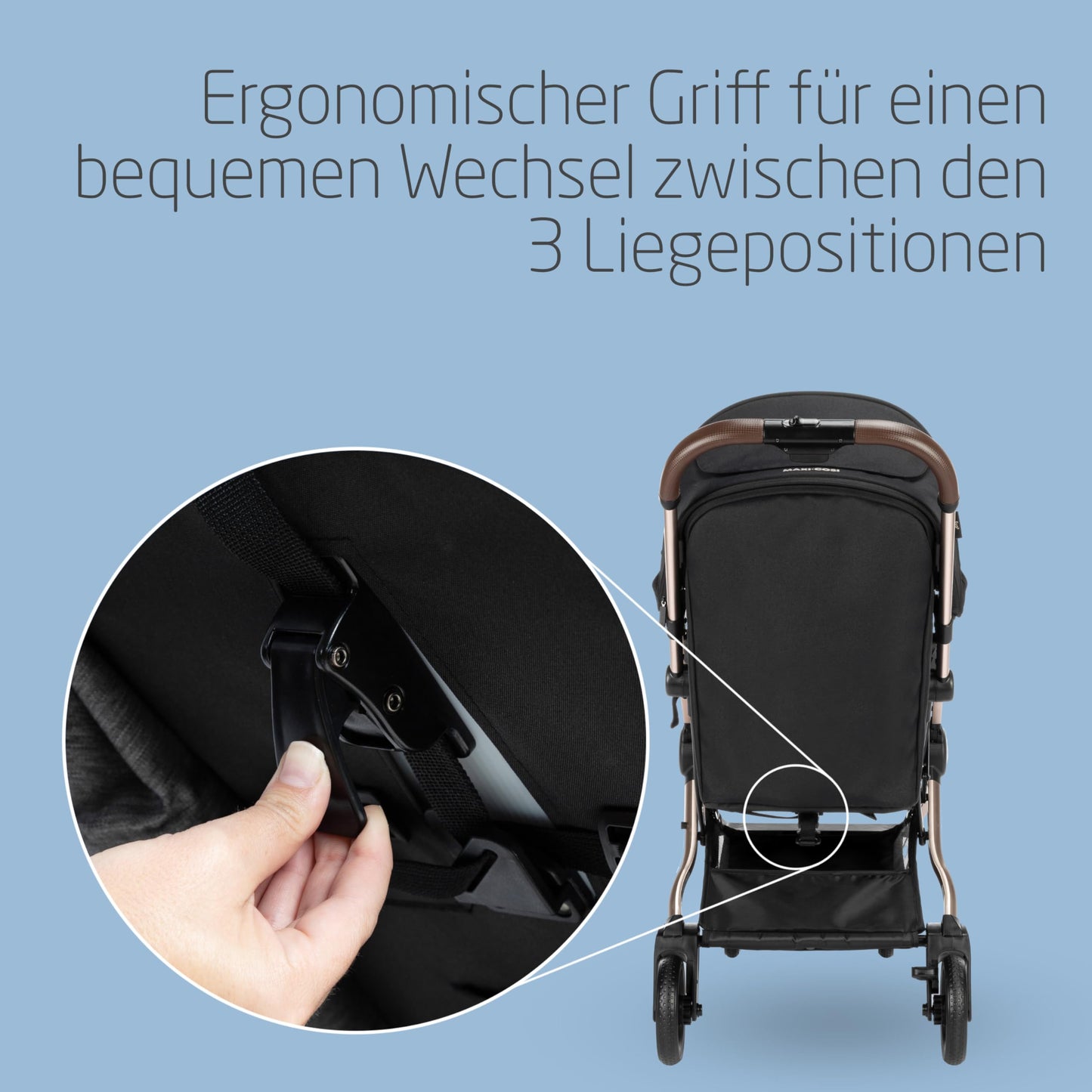 Maxi-Cosi Eva3 Pushchair, 0-4 Years, 0-22 kg, Baby Pram, Lightweight and Compact, Flat Reclining Position, 3 Reclining Positions, Automatic with 1 Hand Folding, Carry Strap, Select Grey