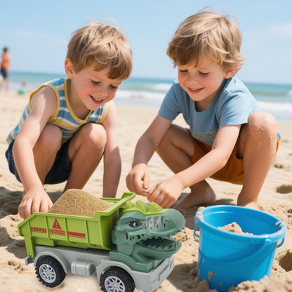 Baustellenfahrzeuge ab 3 Jahren, Set mit 3 Dinosaurier-Sandgruben-Spielzeugset mit Bagger, Transporter, Muldenkipper, robustem Sandspielzeugfahrzeugen Auto, geeignet als Sandspielzeug für Kinder ab 2+ (01)