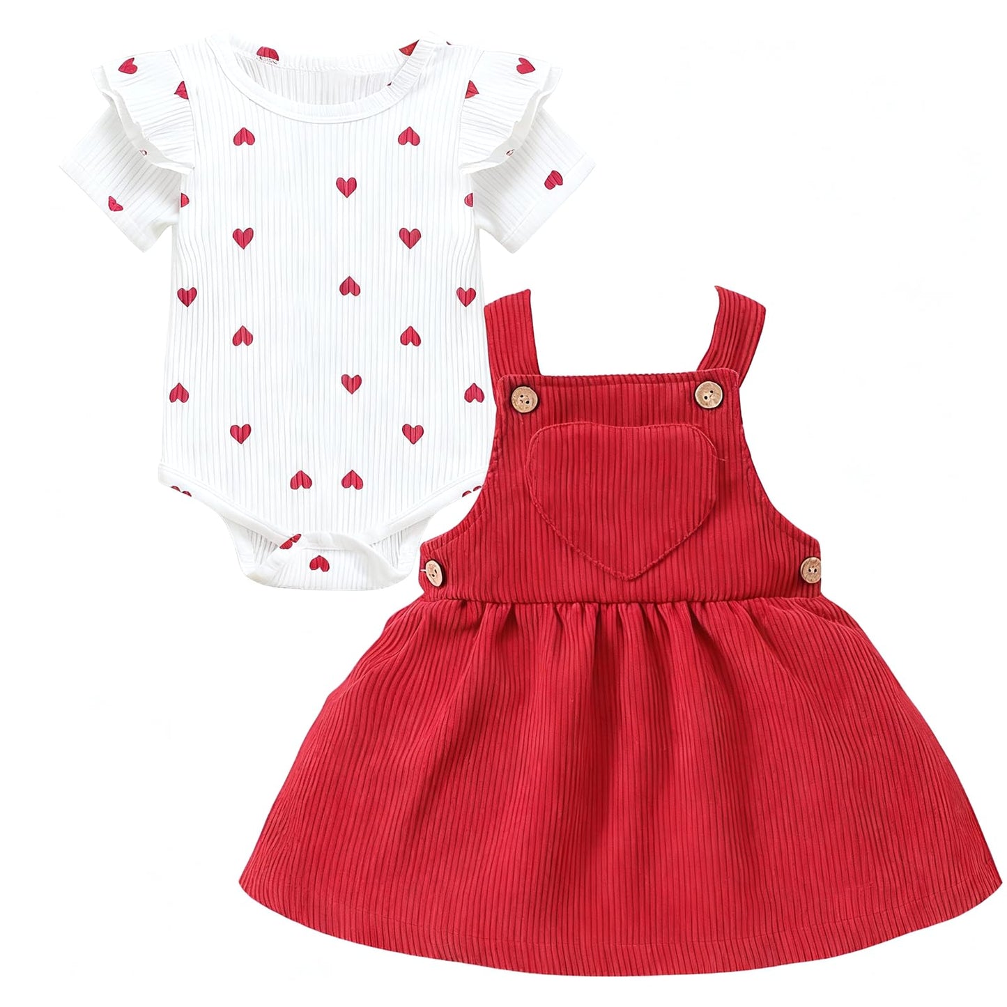 Baby Kleidung Mädchen Neugeborene Kleidung Rüschen Baby Strampler Hosenträger Rock Kleidung Sets für Baby Mädchen Valentinstag Baby Geschenk Babys Valentinstag Outfit Mädchen 0-18 Monate