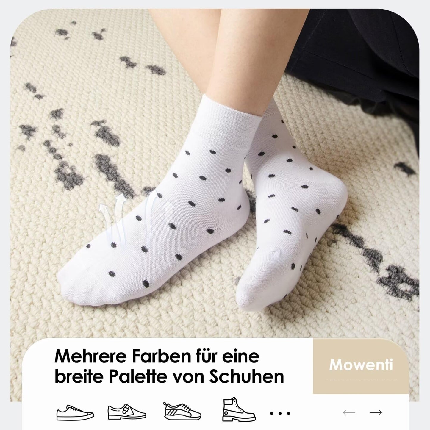 Mowenti Socken Mädchen 35-38 sportsocken strümpfe socks Mädchensocken bunte schwarz Streifen Punkte baumwollsocken 10 Paar