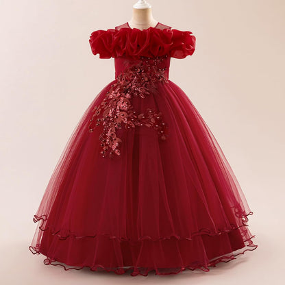 Kinder Mädchen Blumenmädchen Kleider Bestickt Hochzeit Brautjungfer Kleider Trägerlose Prinzessin Kleider Klavier Kostüme