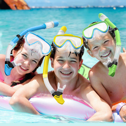 Lealinga Children's Snorkel Set with 180° Anti-Fog Panoramic Wide View Diving Mask and Dry Snorkel Snorkelling Set, Anti-Leak Snorkel Mask with Nose Protection for Boys and Girls