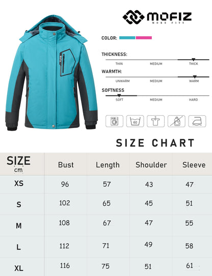 MoFiz Girls' Winter Jacket, Ski Jacket, Children's Softshell Jacket, Fleece Lining, Windproof, Outdoor Jacket with Hood