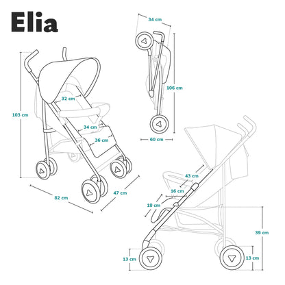 LIONELO Elia Buggy Small Foldable Pushchair up to 15 kg, Back and Footrest Adjustment, Rear Wheel Brake, Mosquito Net, Shopping Basket - Meloni2