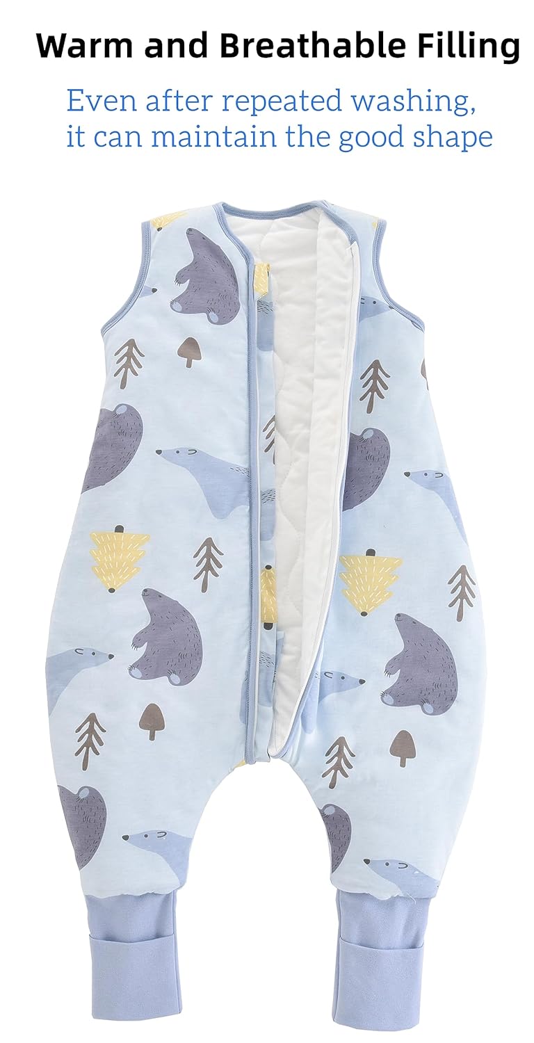 Chilsuessy Baby Sleeping Bag with Legs, 1.5 Tog, Sleeping Bag, 100% Cotton, All-Year Sleeping Bag with Feet, Baby Sleeping Bag, Children, 1.5 Tog/Zebra, 80 cm / Baby Height 85–95 cm