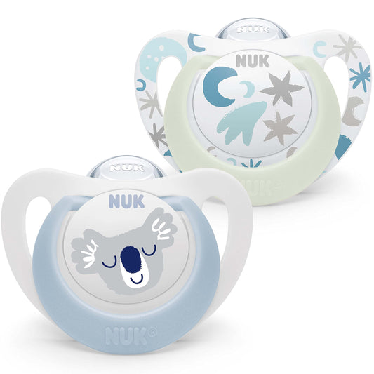 NUK Star Night & Day Baby Schnuller | 0-6 Monate | im Dunkeln leuchtend | BPA-freies Silikon | Koala blau | 2 Stück
