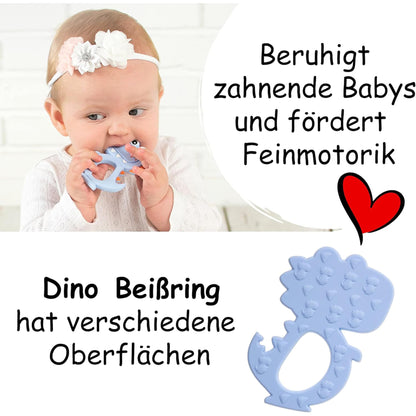 Akuku Baby Teething Ring Cooling Teething Aid Made of BPA Free Silicone Teething Toy for Girls and Boys, Grip Ring, Teething Toy, Dinosaur Baby Toy, Dino Blue