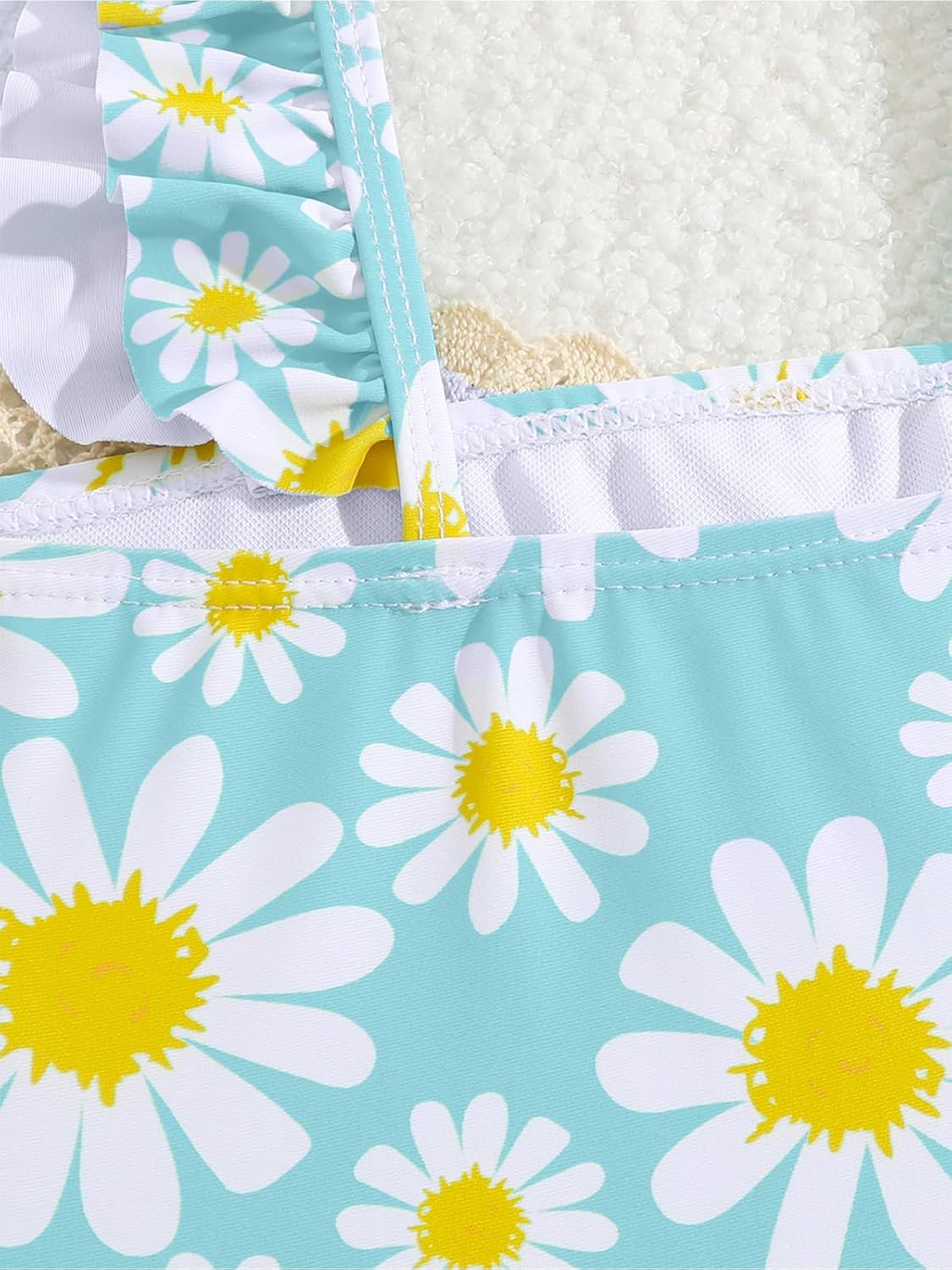 JiAmy Einteiliger Mädchen Badeanzug Blumenmuster Rüschen Elastischen Trägern Ärmellos Kleinkinder Schwimmkleidung für 2–7 Jahre/92-122