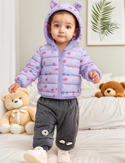 Happy Cherry Winter Jacket Baby Boys Girls Winter Coat with Hood Quilted Jacket Warm Lightweight Down Jacket Winter Cute Printed Outerwear 