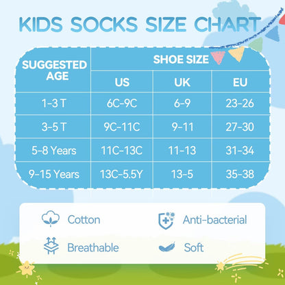 TUUHAW 10 Paar Kinder Socken für Mädchen und Jungen Socken Mit Motiv Schulkind Baumwolle Socken Bunt Gr. 23-38