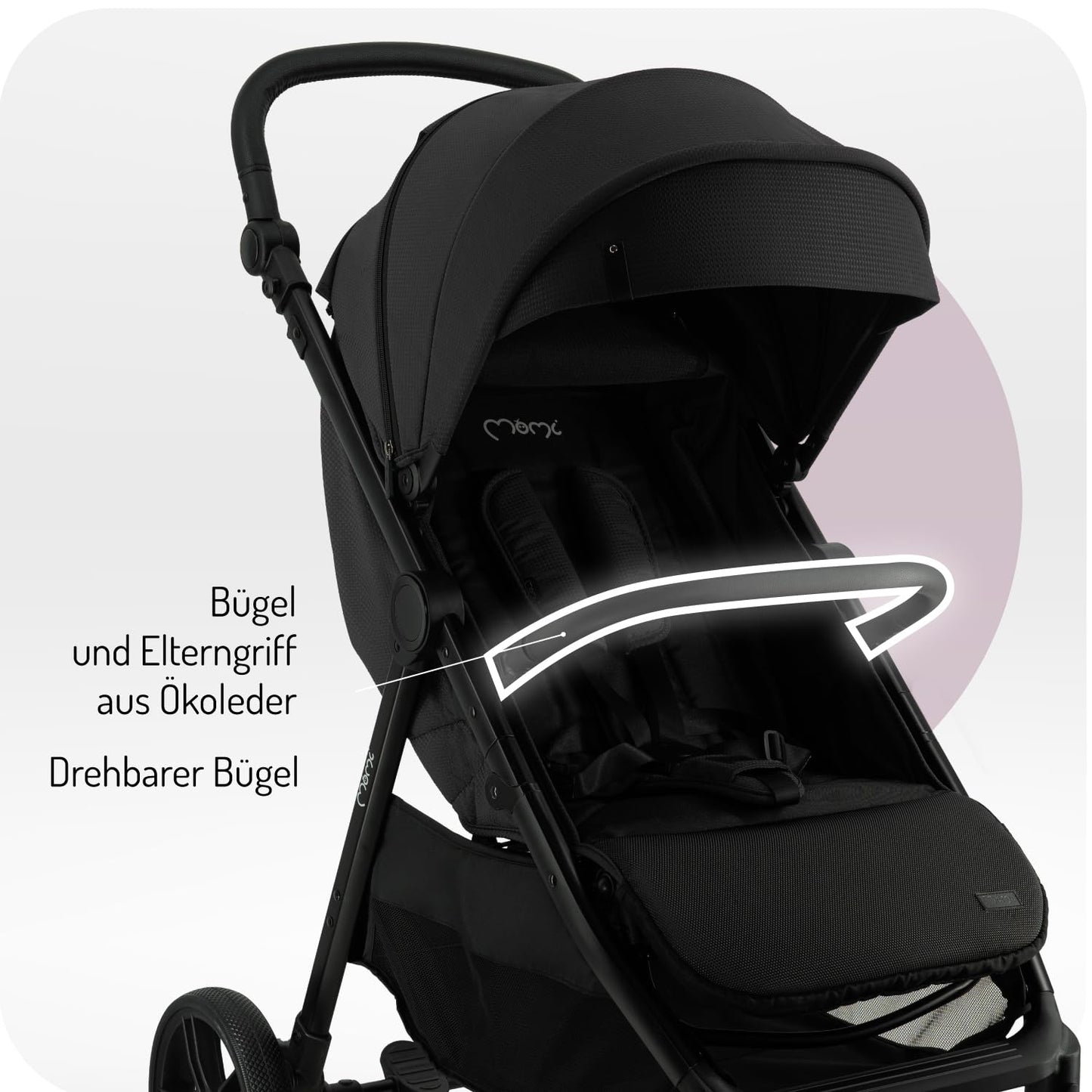 MoMi Kinderbuggy CLARA, Kinderwagen ab dem 6. Lebensmonat, bis 22 kg Körpergewicht, 5-Punkt-Sicherheitsgurt, Fußsack, Getränkehalter, Einkaufskorb, Wickeltasche, Insekten- und Regenschutz