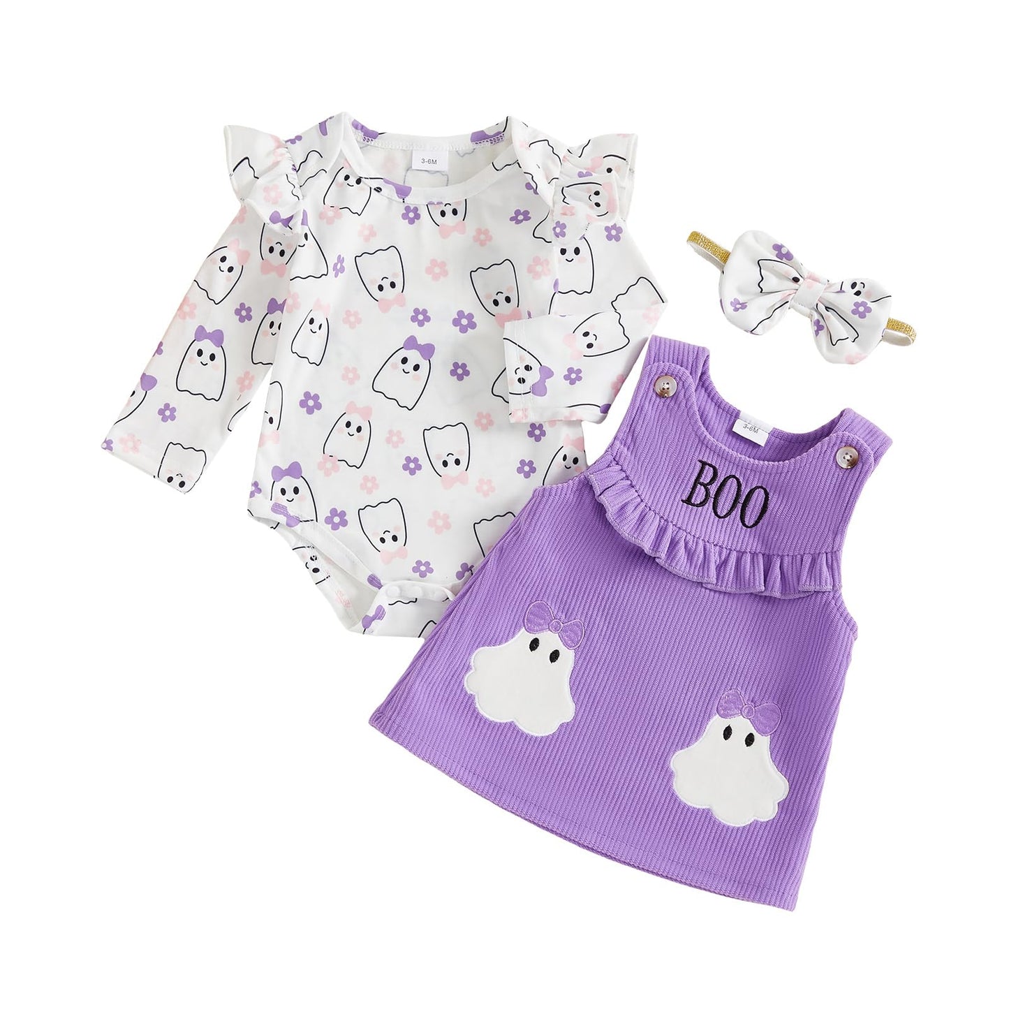 Geagodelia Baby Girl Halloween Clothing Outfit Pumpkin Ghost Baby Clothing Set Body Top + Jumpsuit Dress Newborn Soft Baby Set