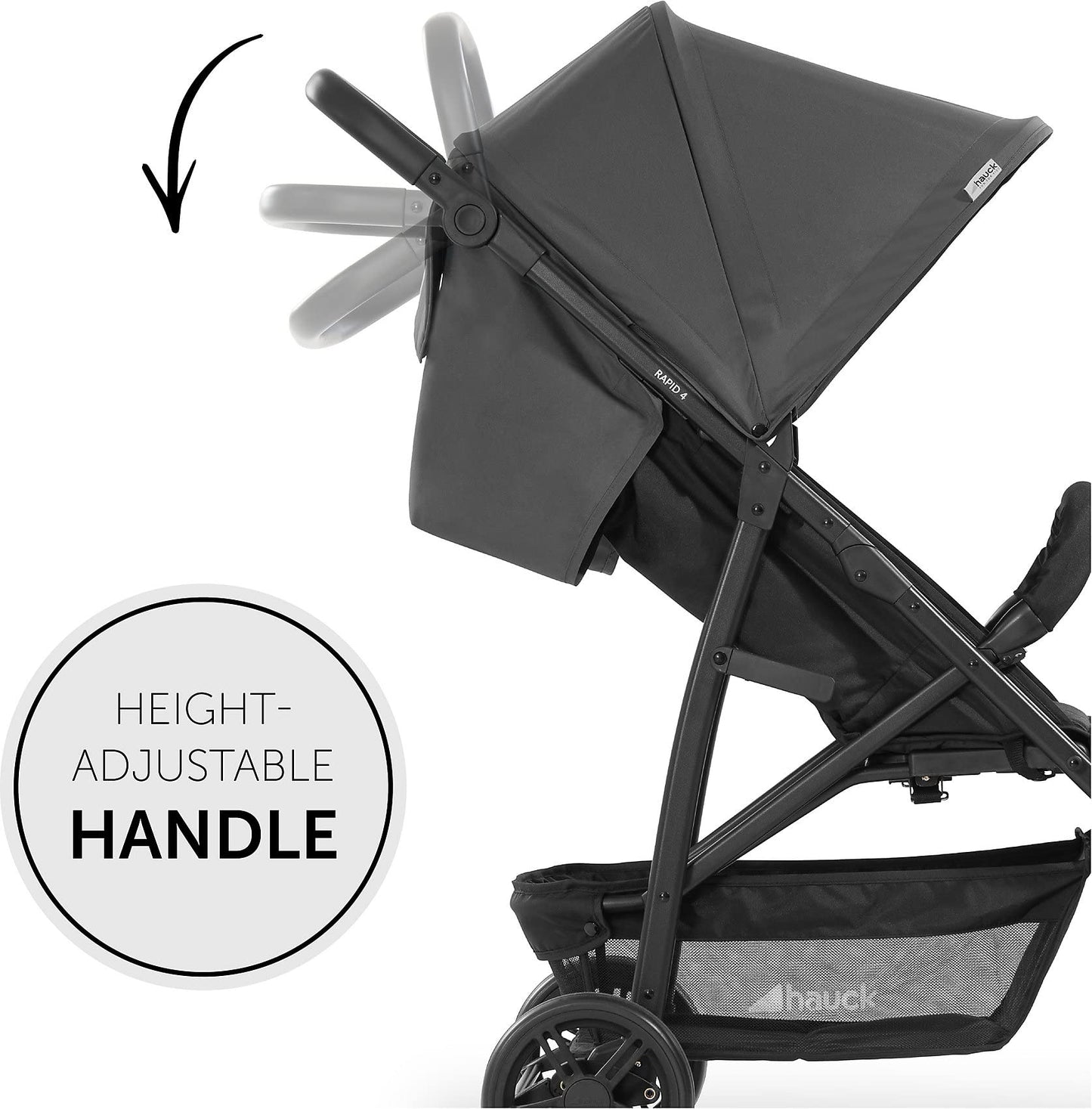 hauck Rapid 4, Grey - Pushchair from Birth up to 22 kg, Plastic Wheels, Compact & One Hand Folding, Height-Adjustable, Fully Reclining