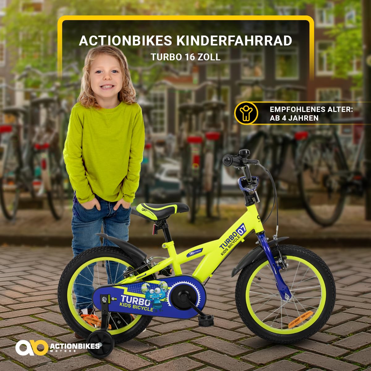 Actionbikes Kinderfahrrad Turbo | 12 16 Zoll - V-Brake Bremsen - Fahrrad für Kinder von 2-7 Jahren - Schutzblech v. / h - Kinder Fahrrad für Mädchen & Jungen - Fahrräder - Bicycle - Kinderrad - Bike - Meloni2