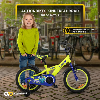 Actionbikes Kinderfahrrad Turbo | 12 16 Zoll - V-Brake Bremsen - Fahrrad für Kinder von 2-7 Jahren - Schutzblech v. / h - Kinder Fahrrad für Mädchen & Jungen - Fahrräder - Bicycle - Kinderrad - Bike - Meloni2