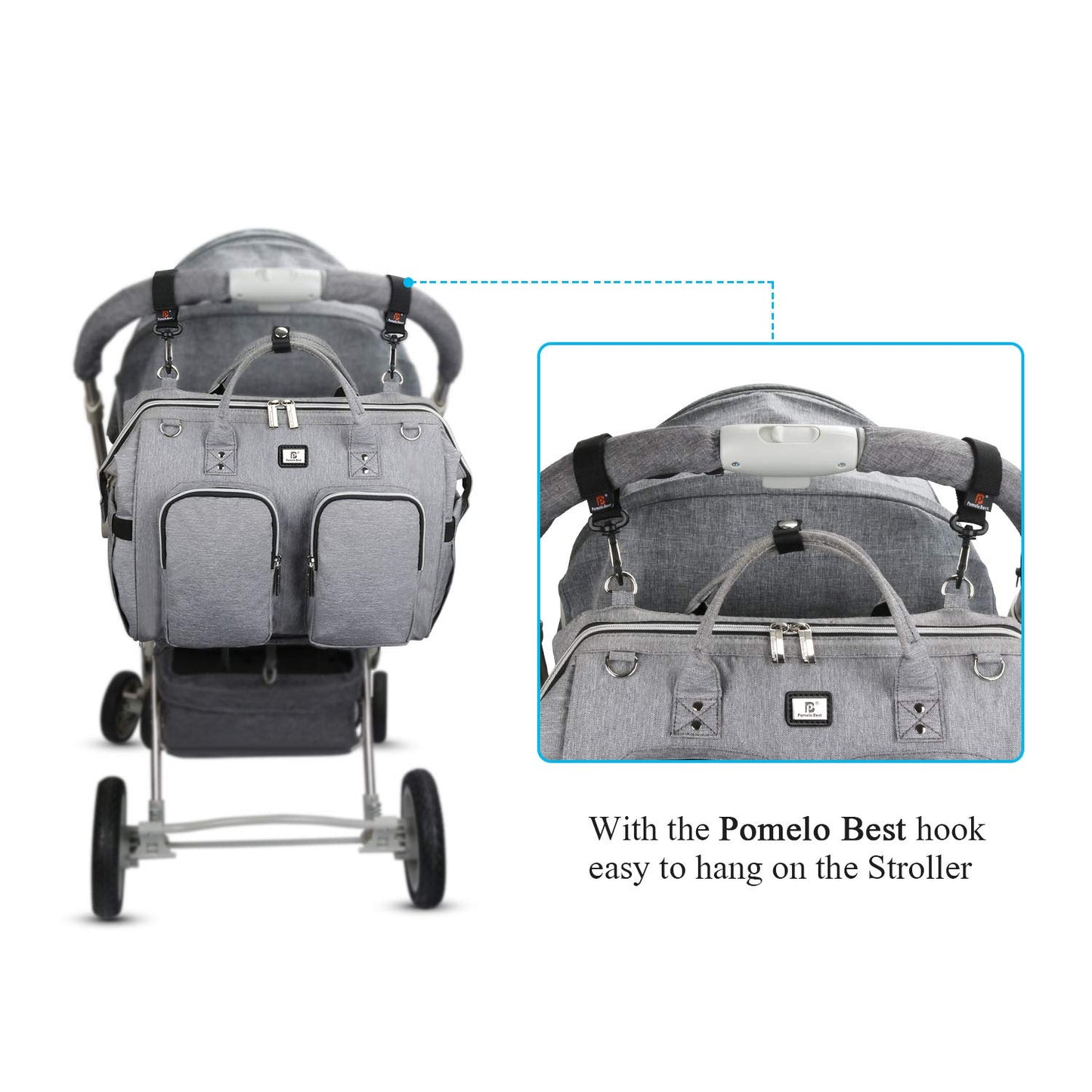 Wickeltasche mit wasserdicher Wickelunterlage und 2 Kinderwagen Haken verstellbare Schultergurt multifunktionale Umhängetasche Reisetasche für Unterwegs
