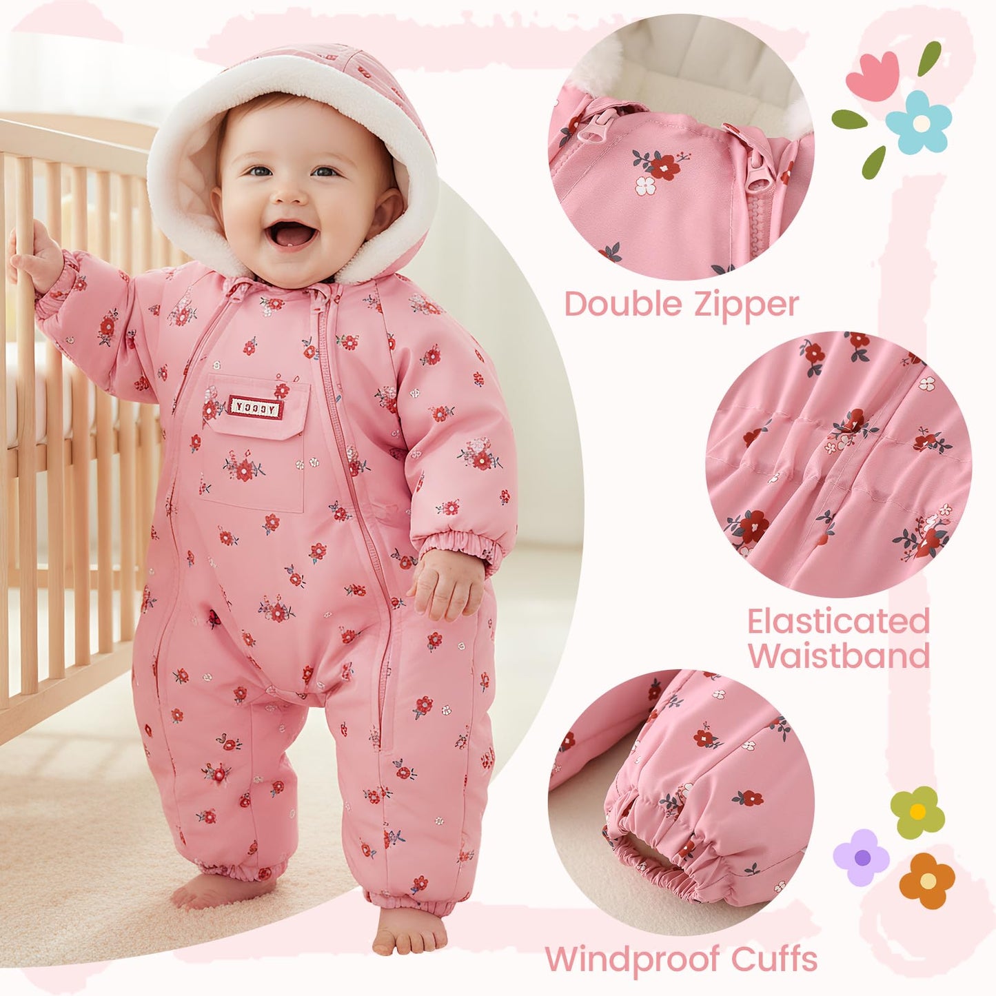 JiAmy Baby Snowsuit, Baby Boys Girls Winter Jumpsuit Romper Newborn Snow Overall for 0-24 Months