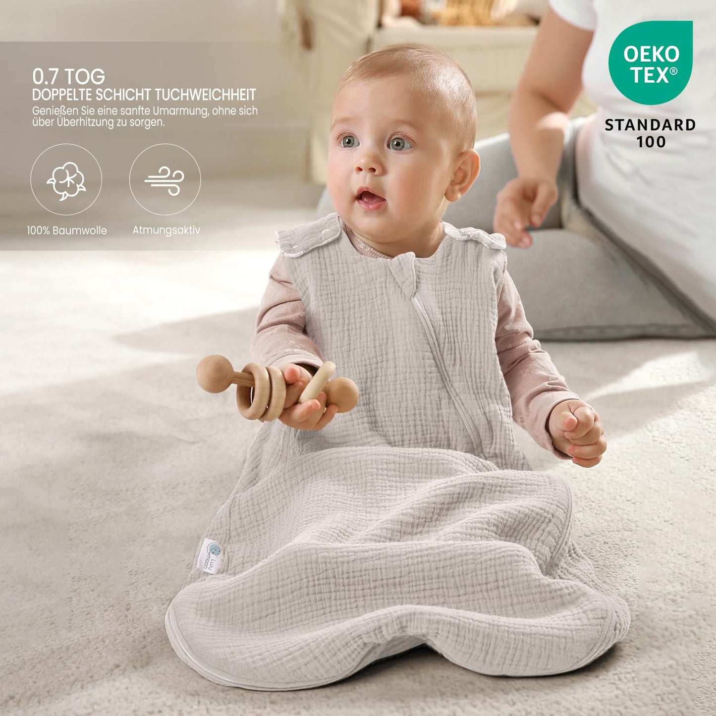 lulumoon Baby Sleeping Bag for 3-9 Months: Muslin Sleeping Bag Baby for Boys and Girls - Cotton Baby Sleeping Bag for 70 cm All-Year Children's Room