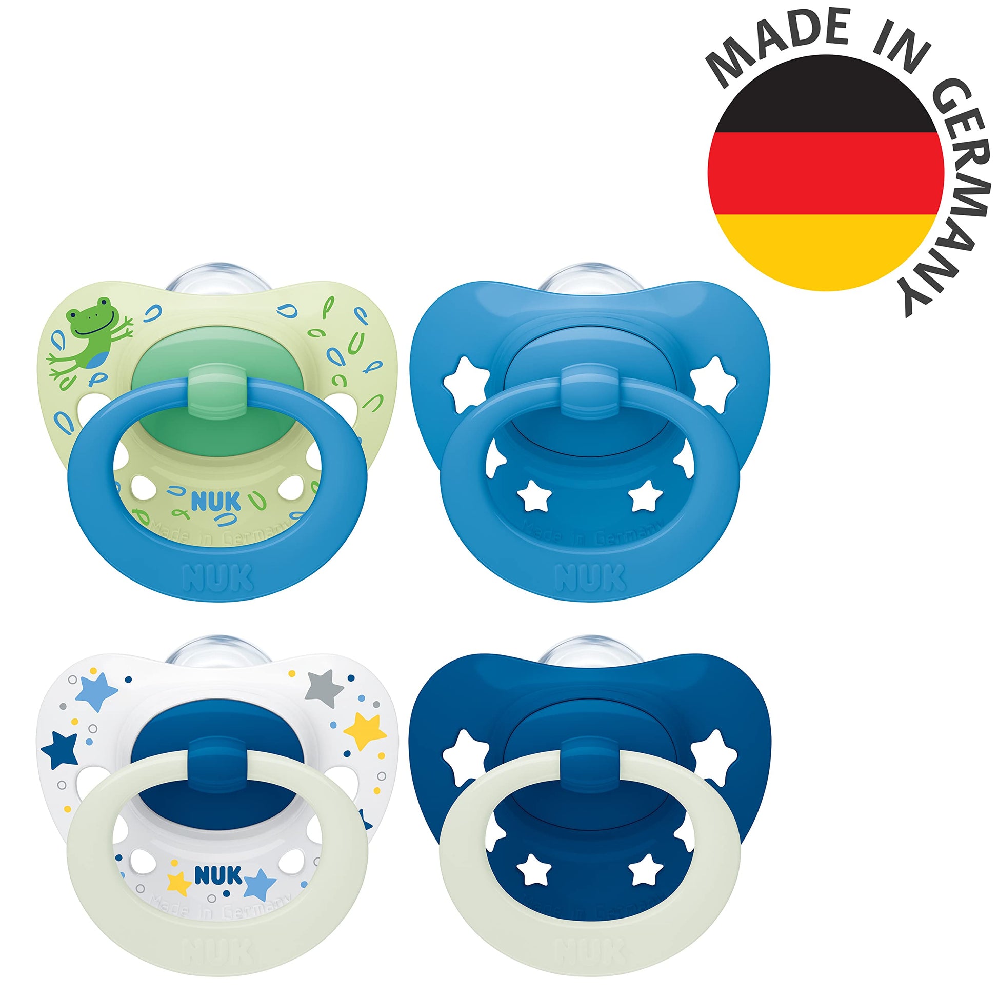 NUK Signature Day & Night Baby Pacifiers | 0-6 Months | Soothes 95% of Babies | BPA Free Silicone Heart-Shaped Pacifier | Glow in the Dark | Hearts | Pack of 4 - Meloni2