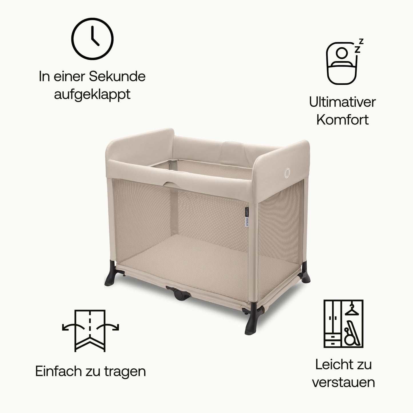 Bugaboo Stardust, 2-in-1, leichtes, kompaktes und faltbares Reisebett | kompakter Spielstall, mit Matratze, in 1 Sekunde aufgeklappt, für Babys und Kleinkinder, inklusive Tragetasche, Desert Taupe
