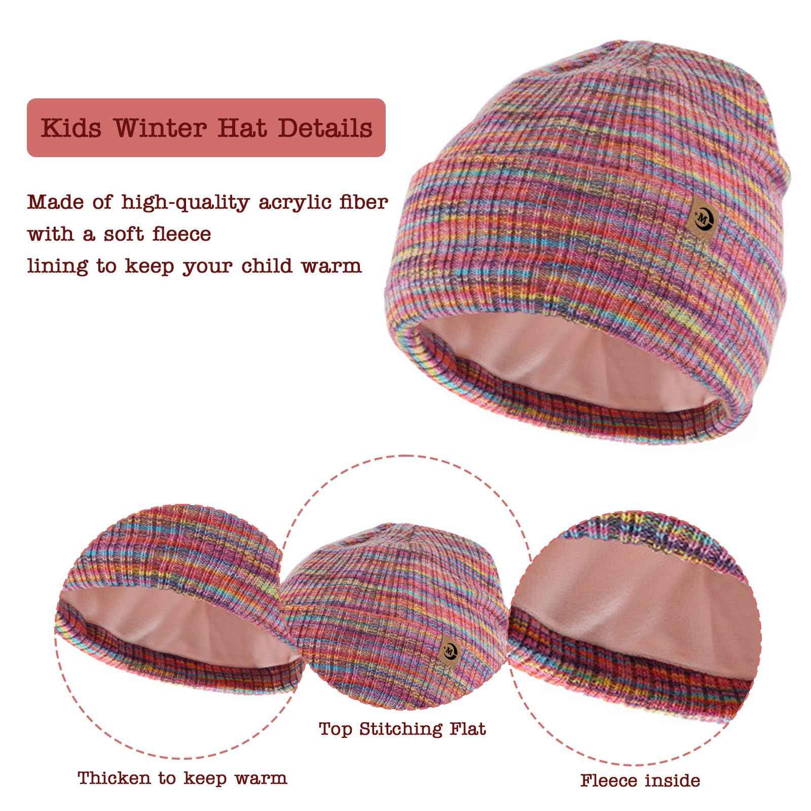 MARUKO Children's Winter Hat Scarf Gloves Set 3 in 1, Toddler Knitted Beanie Neck Warmer, Thick Fleece Thermal Knit Hat Scarf Gloves Set for Children Aged 2-8