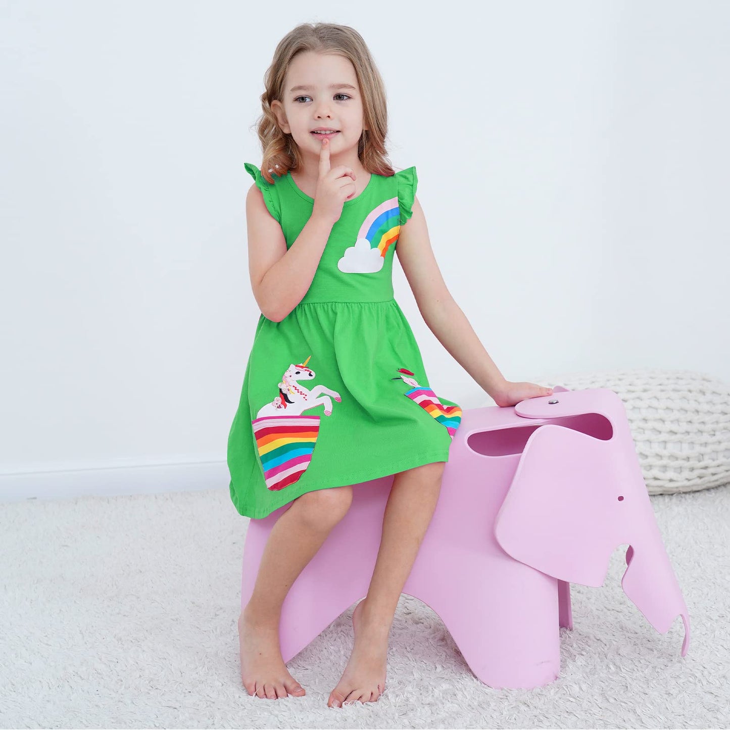 SFreeBo Girls Dresses Unicorn Rainbow Dress Kids Girls Gift Cotton Colourful Dresses for Girls 104 110 116 122 128