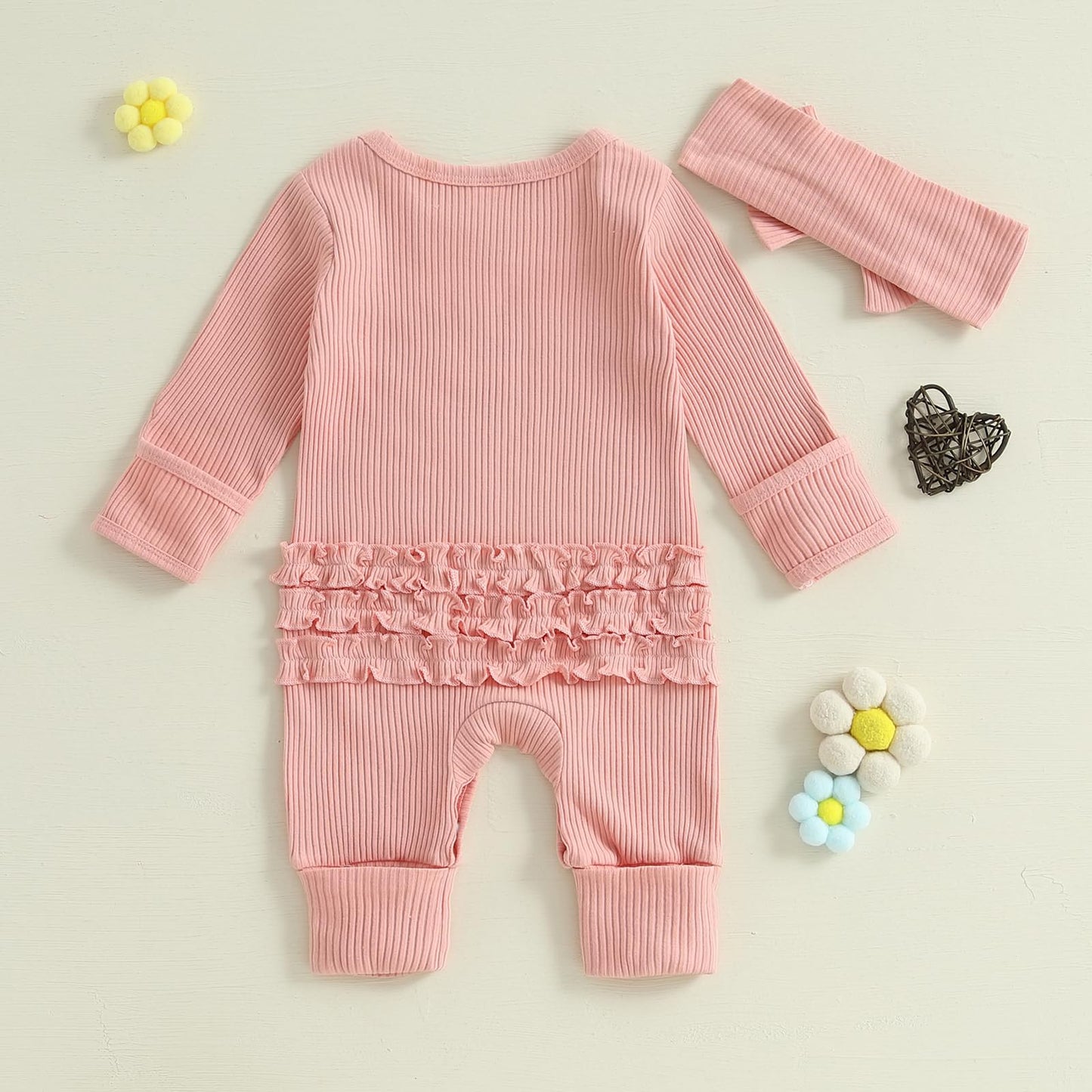 Geagodelia Baby Girl Romper + Headband Newborn Clothing Outfit Jumpsuit Baby Clothes Soft Baby Romper 