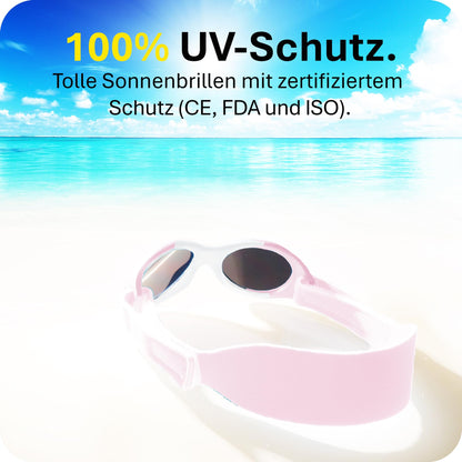 Mausito BABY Sonnenbrille 0-18 Monate Mädchen I VERGLEICHSSIEGER Sonnenbrille Baby 100% UV-Schutz I BIEGSAM & verstellbares Band I Schadstofffrei I Europäisches Design für Kinder gemacht