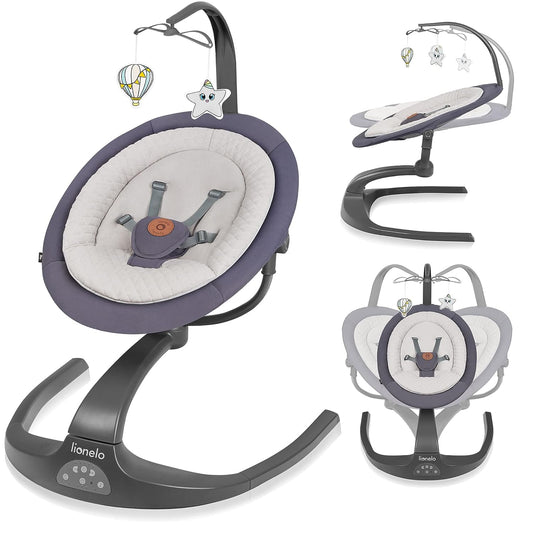 LIONELO Rina Baby Rocker and Deck Chair 2-in-1, Remote Control, 360° Rotating Seat, Two Swing Directions, 5 Swing Speeds, Locking, Backrest Adjustment, Timer, 12 Melodies