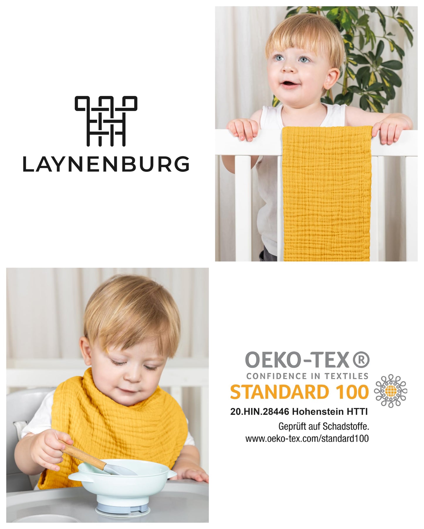 LAYNENBURG 10er-Set Premium Spucktücher Baby aus extra weichem Musselin - 100% Baumwolle - 30x50cm - Oeko Tex 100 - Musselin-tücher als Mulltücher, Mullwindeln oder Stoffwindeln (weiß)