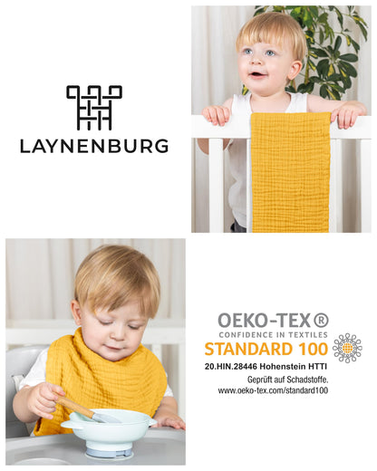 LAYNENBURG 10er-Set Premium Spucktücher Baby aus extra weichem Musselin - 100% Baumwolle - 30x50cm - Oeko Tex 100 - Musselin-tücher als Mulltücher, Mullwindeln oder Stoffwindeln (weiß)