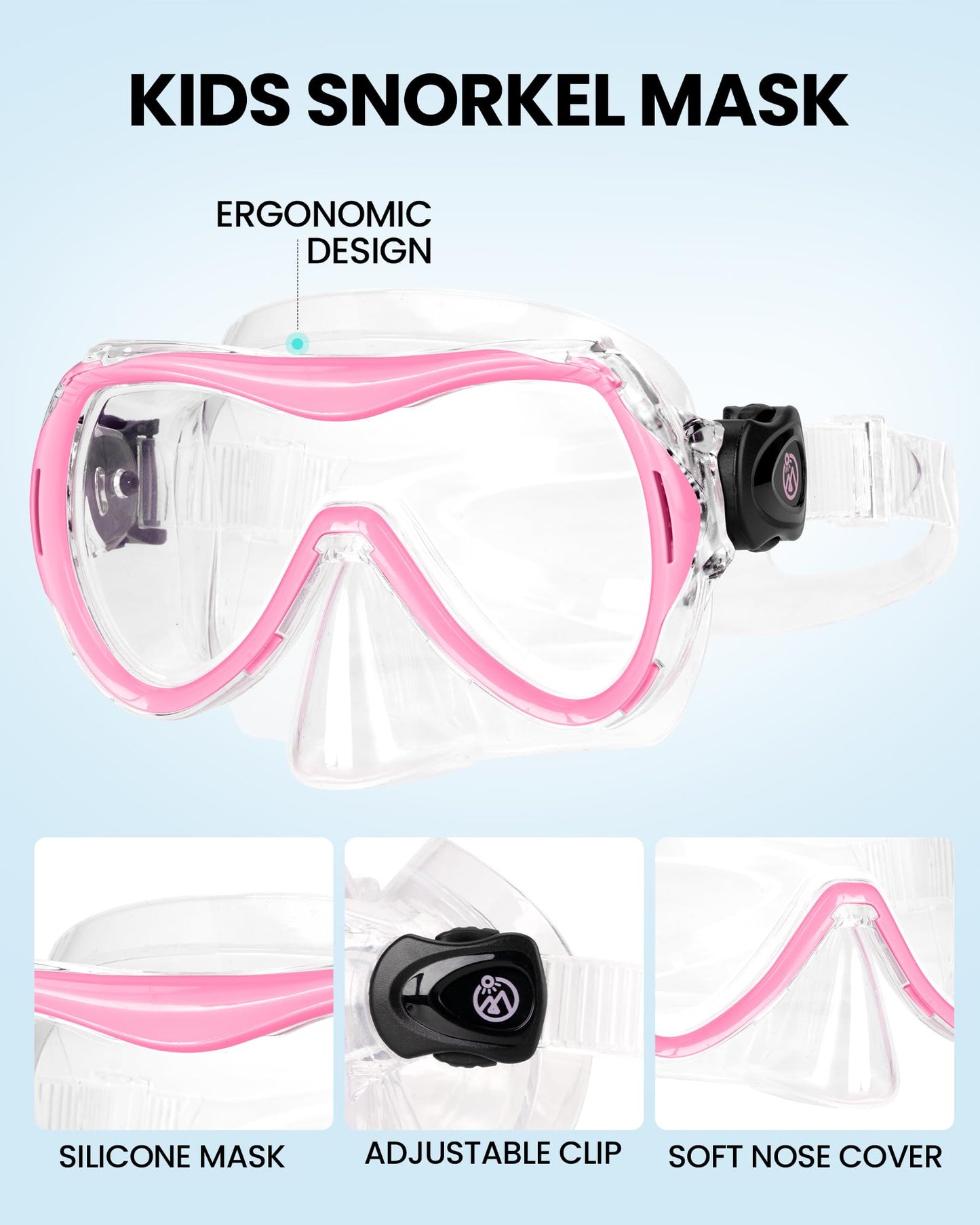 OutdoorMaster Marlin Children's Snorkel Set, Adjustable Strap, Dry Top Diving Mask, Anti-Fog Snorkel Mask, Children's Swimming Goggles for Boys and Girls, Age 4-14