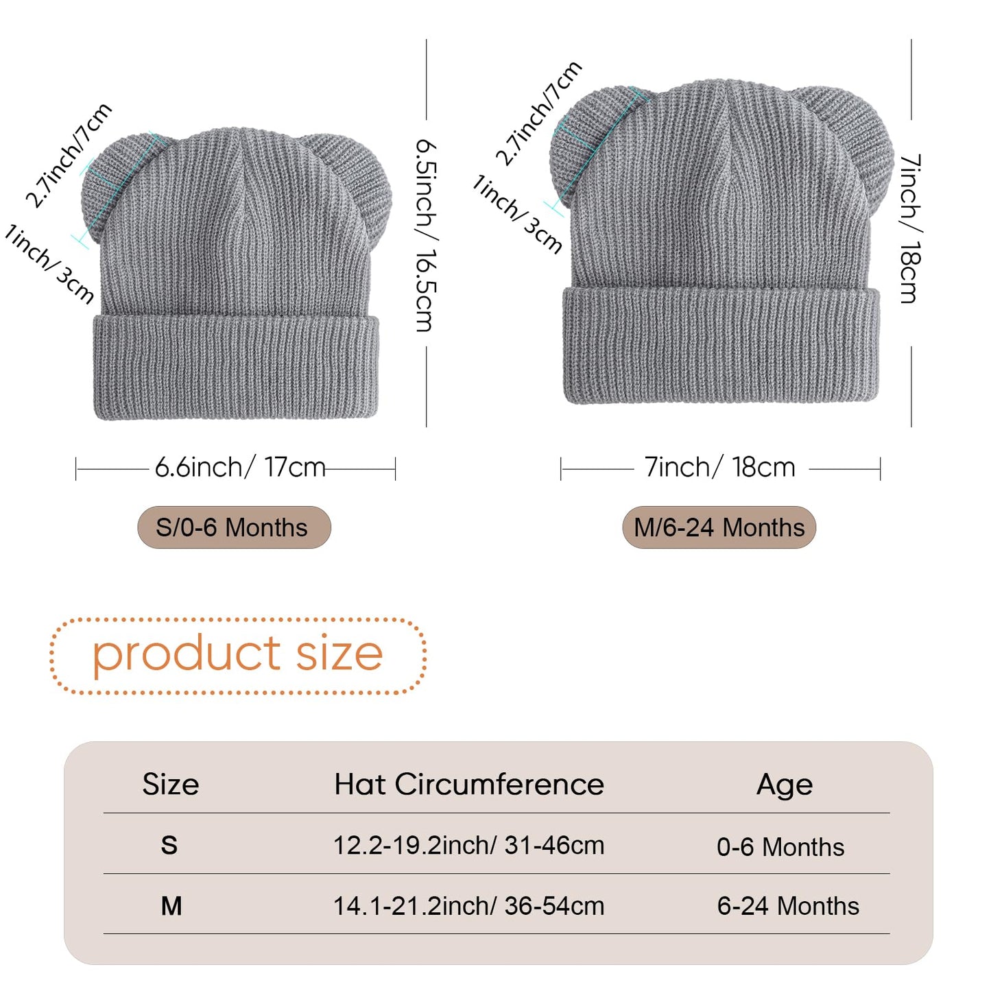 DRESHOW Toddler Beanie Baby Winter Hats Baby Soft Knitting Cute Bear Ears Hat for Boys Girls Warm Hat Hats for 0 Months - 24 Months 