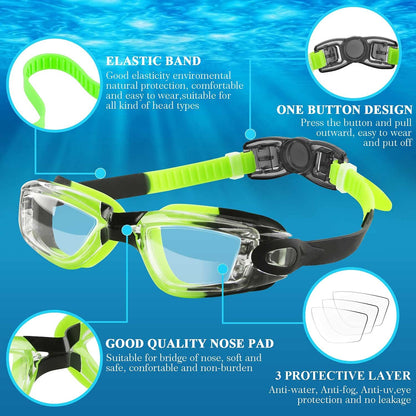 COOLOO Schwimmbrille Kinder, 2 Stück Schwimmbrille für Kinder Kind Jungen Mädchen Junior 3-15 Jahre,Anti-Fog,Kein Auslaufen