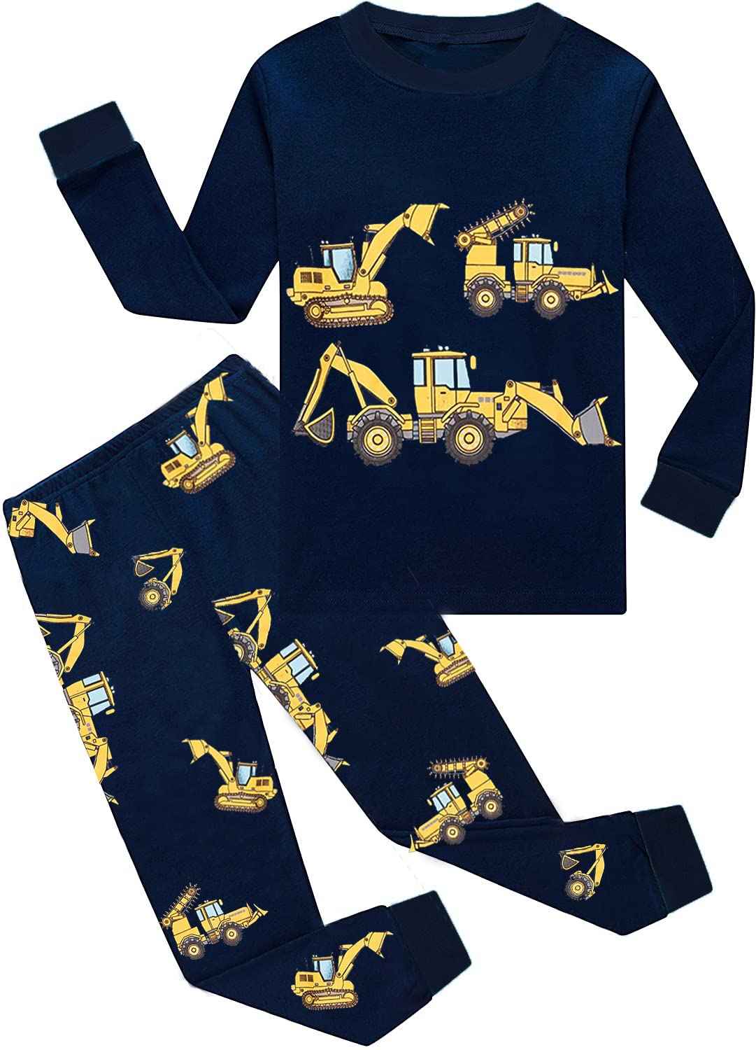 EULLA Children's Boys' Pyjamas Long Sleeve Cotton Winter Pyjama Set Fire Truck Dinosaur Digger Tractor Train Two-Piece Sleepwear 1-7 Years 92 98 104 110 116 122