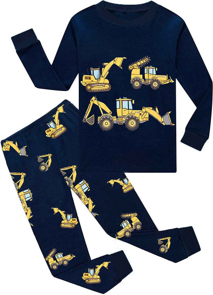 EULLA Children's Boys' Pyjamas Long Sleeve Cotton Winter Pyjama Set Fire Truck Dinosaur Digger Tractor Train Two-Piece Sleepwear 1-7 Years 92 98 104 110 116 122
