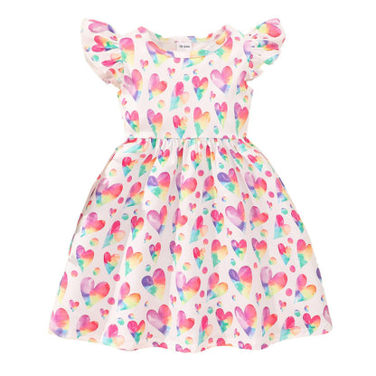 JiAmy Girls' Dress Ruffle Short Sleeve Unicorn Cartoon Prints Colourful Tulle Dresses Toddler Spring Summer Party Princess Clothing for Girls 18 Months - 8 Years