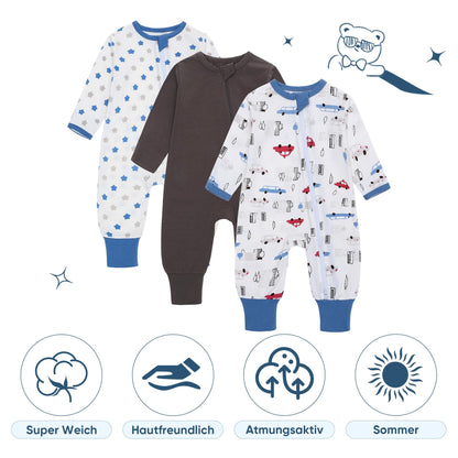 amo nenes 3er Pack Baby Strampler Neugeborene 0.5 Tog mit Füßen und Ärmel 100% Baumwolle Atmungsaktiv Baby Jungen Mädchen Overall, Baby Kleidung Langärmelige, 0-24 Monate